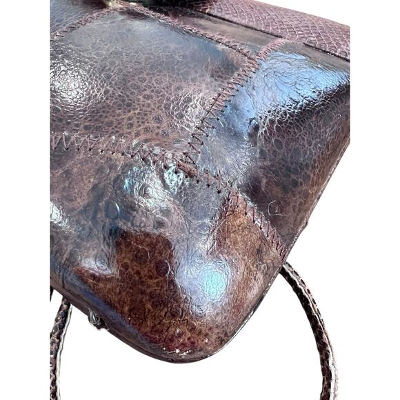 Vintage ESTATE Brown Eel Skin Purse Hard Shell Shoulder Bag Wide Opening - Picture 10 of 15
